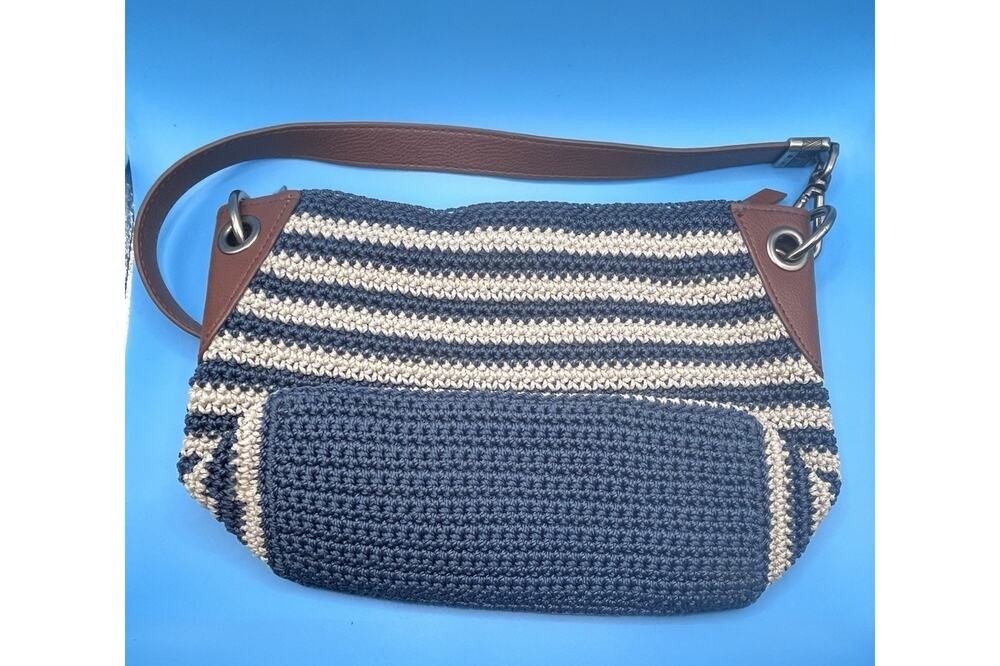 The Sak Blue Beige Striped Shoulder Bag Zip Up